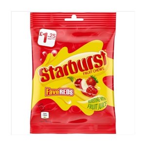 Starburst Fave Reds Vegan Chewy Sweets Fruit Flavoured Treat Bag PMP 1.00 127g